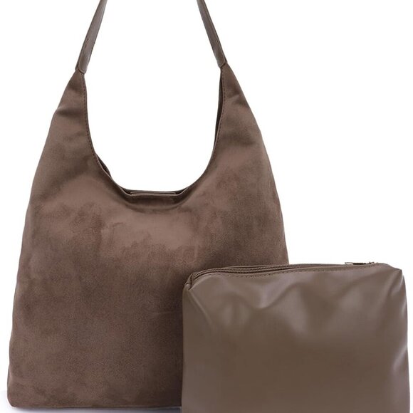 GOTOW Suede Hobo Bags for Women Brown Suede Tote Handbag Retro Suede Slouchy Sho - Picture 1 of 6